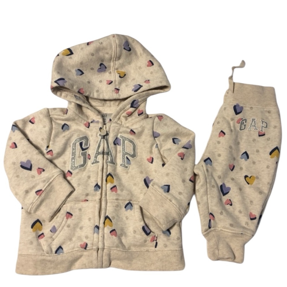 Baby GAP Logo Sparkle & Heart Zip Up Hoodie Sweatshirt and Sweatpants